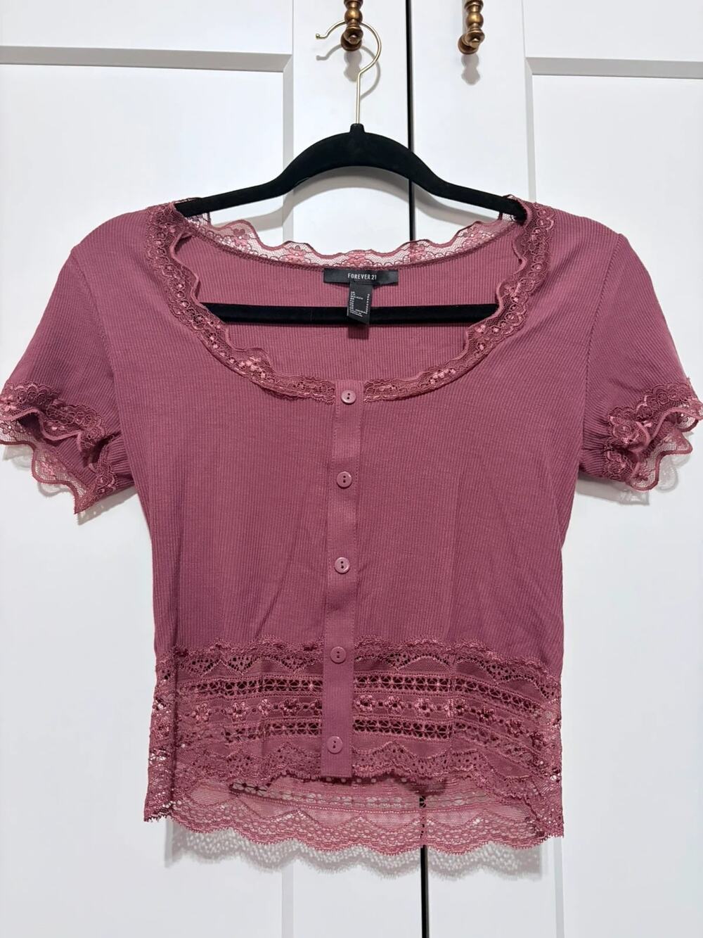 Coquette Soft Girl Pink Lace-Trim Crop Top Size S by Forever 21